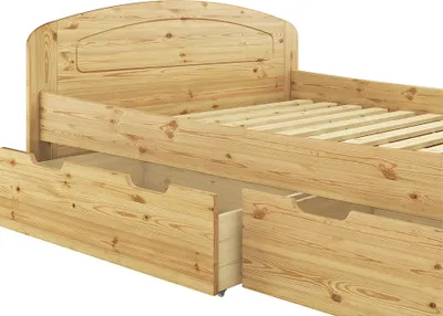 Produktbild von Funktionsbett kiefer massiv in Überlänge 140x220 Holzbett mit wählbarem Zubehör V-60.50-14-220Rollrost inkl.