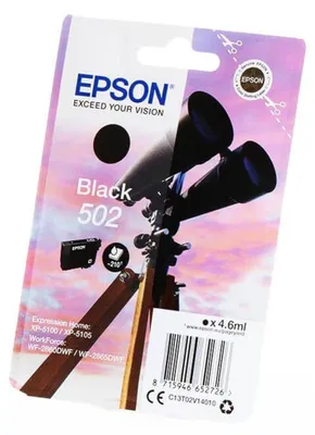 Produktbild von Epson Singlepack Black 502 Ink, Standardertrag, Schwarz, Tinte auf Pigmentbasis, 4,6 ml, 1 Stück(e), 210 Seiten