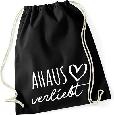 Produktbild von Huuraa Turnbeutel Ahaus verliebt 12 Liter Black Baumwolle Rucksack Geschenkidee