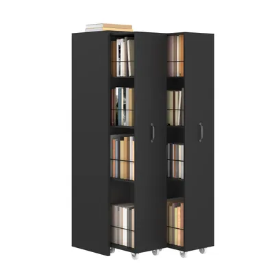 Produktbild von Erweiterbares Bücherregal mit Rollen, Schwarz, 4 Ebenen, links/rechts austauschbar, MDF, 20 kg pro Ebene