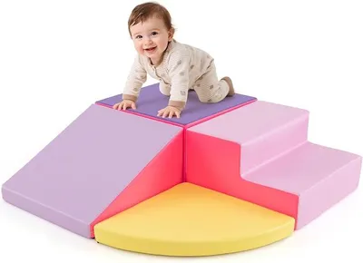 Imagen del producto de 4 bloques de espuma. Bloques gigantes para jugar y trepar. Bloques de espuma suaves. Bloques grandes. Bloques de construcción para niños en edad preescolar, bebés y niños en edad escolar (rosa y lila)