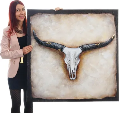 Obrázek produktu pro Olejomalba Bull, 100% ručně malovaná nástěnná malba XL, 100x100cm