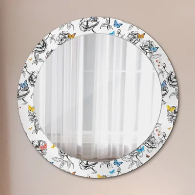 Produktbild von Runder Spiegel mit Modernem Aufdruck - Dekospiegel Wandmontage -Schmetterling- Ø70cm