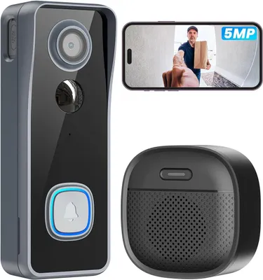 Produktbild von 5MP 2K Türklingel mit Kamera Kabellos Video Doorbell WLAN mit Gong IP65 Wasserdicht, Nachtsicht