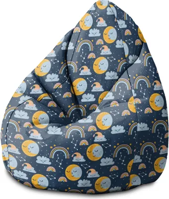 Produktbild von Dreamroots Bean Bag Sitzsack Kinder mit füllung, Bodenkissen Kinder Sitzsack, Sitzsack Kinderzimmer 70x70x105 cm, Sitzkissen Boden Kinder, Night Night