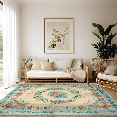Immagine prodotto di Tappeto vintage con motivi floreali, pelo corto, base antiscivolo in TPR, lavabile a 30°C, dimensioni 160 x 230 cm, ideale per soggiorno e camera da letto