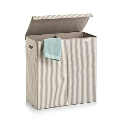 Produktbild von Zeller Wäschesammler "Stripes", 2-fach, Vlies, beige, 61,5 x 31 x 63 cm