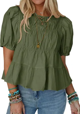 Imagen del producto de Sudadera de mujer de la marca Damen, con mangas abullonadas, confeccionada en algodón, de estilo casual y veraniego, en color verde