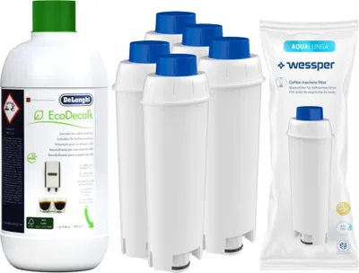 Produktbild von Sada kávovaru na espresso: DeLonghi EcoDecalk 500 ml + 5x vodní filtr Wessper AquaLunga