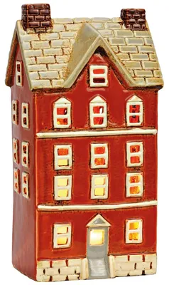 Image de Photophore rouge Maison décorative Maison pour bougies à chauffe-plat en faïence, 12x24x9 cm