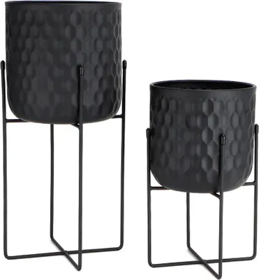 Produktbild von 2er Set Metall Pflanzenständer Schwarz Rund Blumenständer für Blumentöpfe