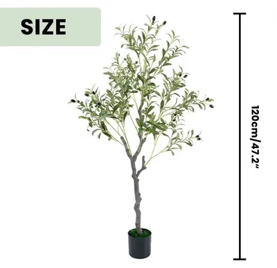 Zdjęcie produktu dla Sztuczne drzewko oliwne – sztuczna roślina stojąca o wysokości 120 cm – realistyczny wygląd – tworzywo sztuczne – do wnętrz i na zewnątrz – 1 sztuka