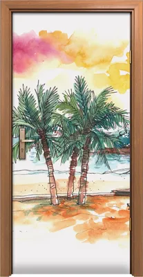 Produktbild von Türposter 90x200 cm Türaufkleber Türtapete Türfolie Klebefolie Sonnenuntergang an den Strand Palmen