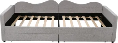 Produktbild von Sofabett 90x200cm Polsterbett (Ohne Matratze) Kinderbett Multifunktionsweichbett Jugendbett Gästebett Mit 2 Schubladen Grau Teddybärstoff