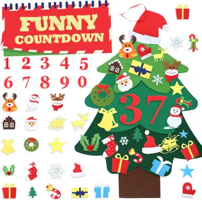 Produktbild von Weihnachtsbaumaufhänger aus Filz – Advents-Countdown Weihnachtsbaum mit Zahlen & Dekofiguren | Wiederverwendbarer Weihnachts-Countdown für Kinder & Familien