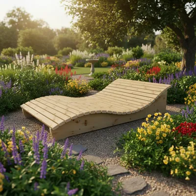 Produktbild von Holzliege Wellenliege Waldsofa Relaxliege Gartenliege "Relax-Gertl" (Zirbe) 1-teilig Liegebreite 120cm Himmelsliege