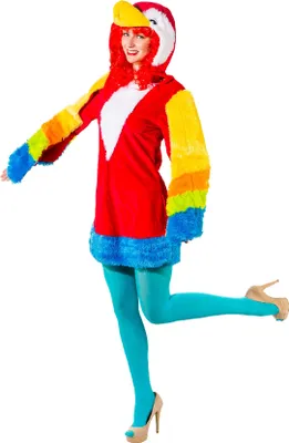 Produktbild von O9838-46-48 bunt Damen y Papagei Parrot Kleid Kostüm mit angesetzten Flügeln Gr.46-48