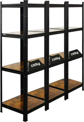 Produktbild von Mega Deal | 3x Vintage Series Schwerlastregal Ragnar | HxBxT 150x45x45cm | Fachlast 100kg | Vintagebraun-Schwarz