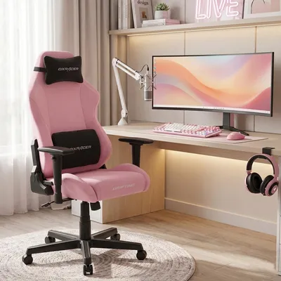 Produktbild von DXRacer Gaming-Stuhl "Drifting", ergonomischer Schreibtischstuhl, Stoff, Rosa-Schwarz