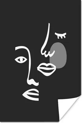 Produktbild von MuchoWow® Poster Illustration - Gesicht - Schwarz - Weiß 40x60 cm - Plakate für die Wand - Poster Babyzimmer