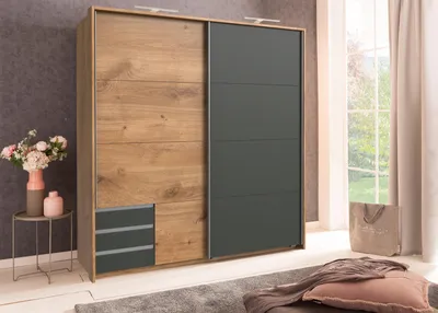 Produktbild von Schwebetürenschrank Kleiderschrank Schiebetürenschrank Schrank "Eugenio III" Plankeneiche/Graphit