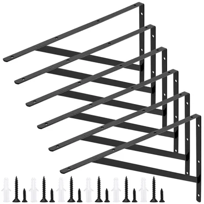 Immagine prodotto di Supporti per scaffali neri - Set da 6 - 400 x 250 mm - Supporti metallici per scaffali - Montaggio a parete - Elevata stabilità - Installazione semplice - Supporti per scaffali