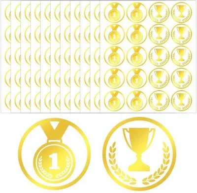 Immagine prodotto di 500 adesivi a forma di medaglia d'oro - 3 cm - Impermeabili, per laptop e borracce