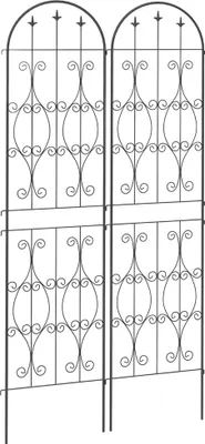 Image de Outsunny Lot de 2 supports pour plantes grimpantes, treillis de jardin avec motifs de volutes, pour légumes, vignes, fleurs, en métal, 50 x 220 cm, noir
