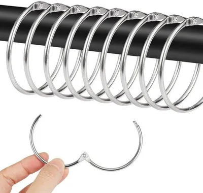 Obrázok produktu pre Strieborné 50 mm krúžky na sprchovú závesu, okrúhle kovové krúžky