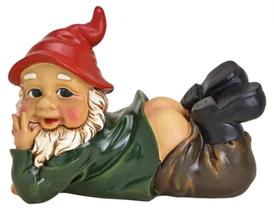 Produktbild von Liegender Gartenzwerg - mit entblostem Gesas - Gartendekoration - 25 cm - Statue aus Polystone