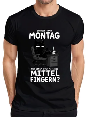 Immagine prodotto di Maglietta da uomo, colore nero, taglia XXL, con la scritta "Montag" (lunedì) e un'espressione sarcastica