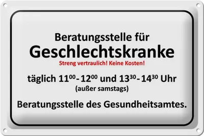 Produktbild von Blechschild Hinweis 30x20cm Beratungsstelle Geschlechtskranke