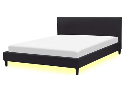 Zdjęcie produktu dla BELIANI Łóżko czarne tapicerowane 160 x 200 cm z oświetleniem LED stelażem i zagłówkiem