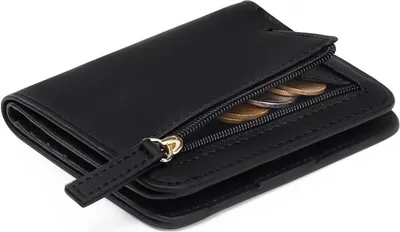 Produktbild von Damen Geldbeutel klein mit RFID-Schutz, Leder, Zipper, Münzfach, Schwarz