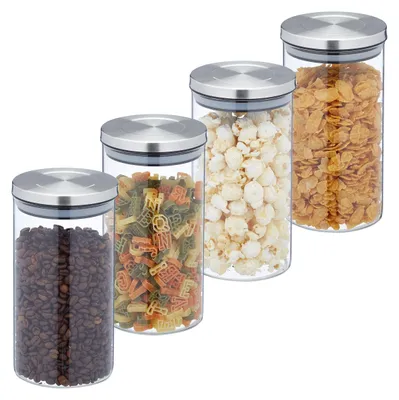 Produktbild von Set aus 4 Glas-Aufbewahrungsgläsern mit Edelstahl-Deckel