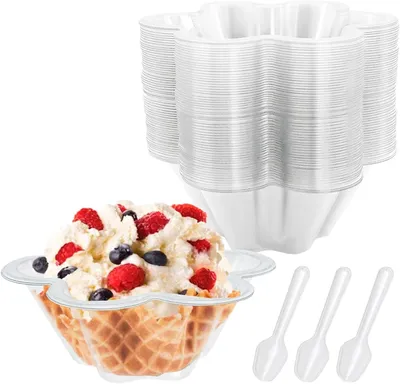 Imagen del producto de Vasos transparentes para postres, de 250 ml, paquete de 60 unidades, con cucharas, ideales para servir postres