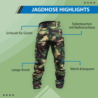 Produktbild von Lange Jagdhose Jägerhose farbe Militaer aus Textilien mit Stickerei, Größe:54/XL