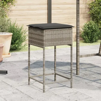 Produktbild von ZMH Garten-Barhocker mit Kissen 2 Stk. Grau Poly Rattan