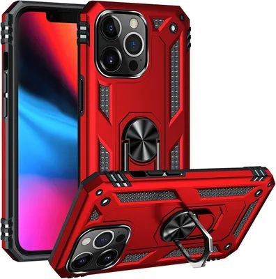 Produktbild von Conie Outdoor Schutzhülle für iPhone 13 Pro Tasche Silikon Hard Case Cover Hülle mit Halter Ständer in Rot