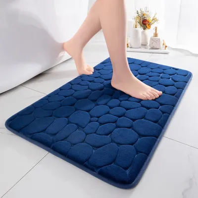 Productafbeelding van Badmat van traagschuim, absorberend, antislip, donkerblauw, 60x90 cm