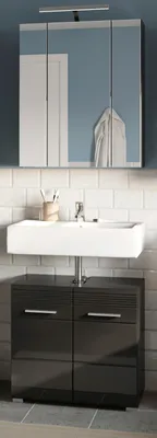 Produktbild von Badmöbel Set 2-teilig "Leon" schwarz Hochglanz Badkombination 60 x 182 cm