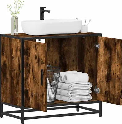 Produktbild von Hochwertig Waschbeckenunterschrank Räuchereiche 65x33x60 cm Holzwerkstoff 849266