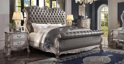 Image de Design baroque de luxe meubles de chevet lits 180x200 lit 3pcs ensemble chambre à coucher