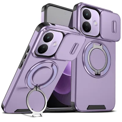 Produktbild von Handyhülle für Xiaomi Redmi Note 17 Pro 5G Dual-Layer Stoßfest Militär Hülle mit Dia Kameraschutz, Magnetisch Ring Ständer Lila