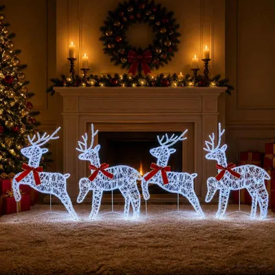 Imagen del producto de vidaXL, 4 ciervos navideños, 80 LEDs azules, 43 x 19 x 65 cm