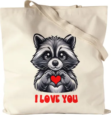Produktbild von I love you Süßer Waschbär Herz Jutebeutel Liebe Freund Freundin Geschenk