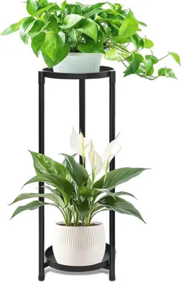 Immagine prodotto di Supporto da giardino in metallo a 2 livelli per interni ed esterni - Supporto per fiori a 2 livelli.