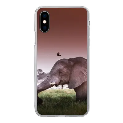 Produktbild von MuchoWow® Handyhülle Schutzhülle Hülle für iPhone X Elefant - Gras - Sonne - Tiere Silikon Softcase Handy Hülle - Handyhülle