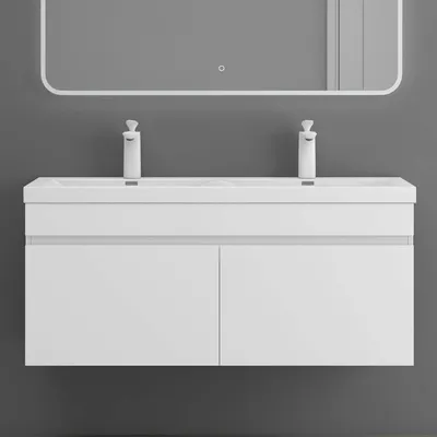 Immagine prodotto di doporro Mobile Bagno sospeso 120x48x55cm, Mobiletto per Bagno con Lavabo Doppio, Bianco Opaco, Seria Botanica