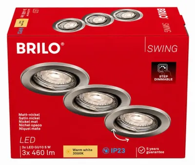Zdjęcie produktu dla Lampy LED do wbudowania ściemnialne zestaw 3 GU10 5W srebrny metal Ø8,6cm IP23 Briloner